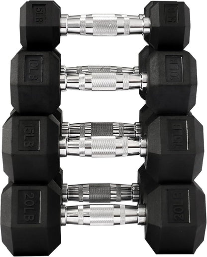 Premium Rubber Coated Hex Dumbbell Weight Set, Multiple Packages