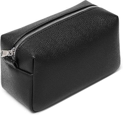 PU leather Organizer Bag Lightweight Cosmetic Bag with Ring Clasp Perfect Travel Makeup Bag for Women (Black/PU)