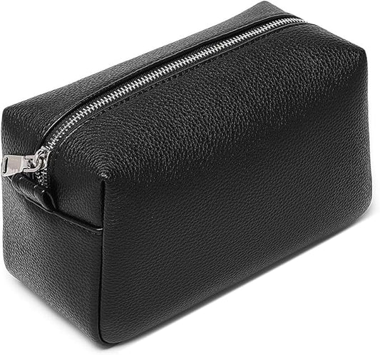 PU leather Organizer Bag Lightweight Cosmetic Bag with Ring Clasp Perfect Travel Makeup Bag for Women (Black/PU)