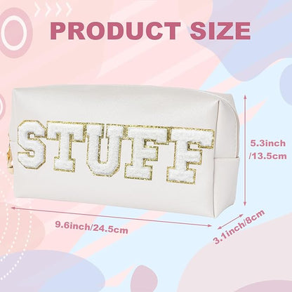 Preppy Patch Stuff Portable Makeup Bag Bulk Pu Leather Cosmetic Bag Waterproof Travel Organizer Zipper Pouch Storage Purse for Women Girls Gift (HZB-BS-STUFF)
