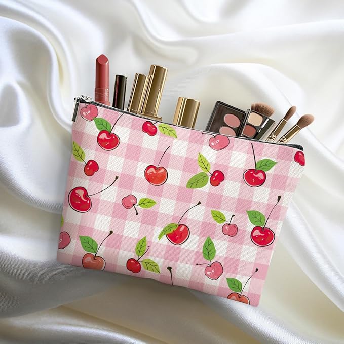Cherry Makeup Bag Coquette Aesthetic Cosmetic Bag Cherry Gifts for Women Girls Friend Daughter Cherry Themed Gifts Travel Organizer Zipper Pouch Graduation Birthday Friendship Gifts