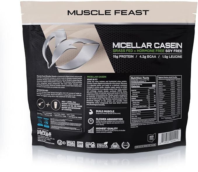 Muscle Feast Pasture Raised + Grass Fed Micellar Casein + RBST/rBGH Free, Vanilla, 4lb