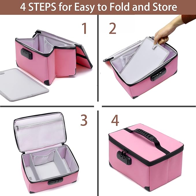 Portable Cosmetic Bag with Lock, Large Capacity Travel Makeup Case Organizer, Waterproof Makeup Bags for Girls Traveling With Handle and Divider Makeup Bag… (Pink)