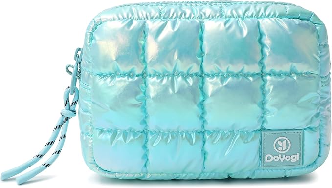 Quilted Cosmetic Bag, Puffer Makeup Bags, Crossbody Purses for women,Cute Travel Toiletry Bag for Women (Dazzling Ice Blue)