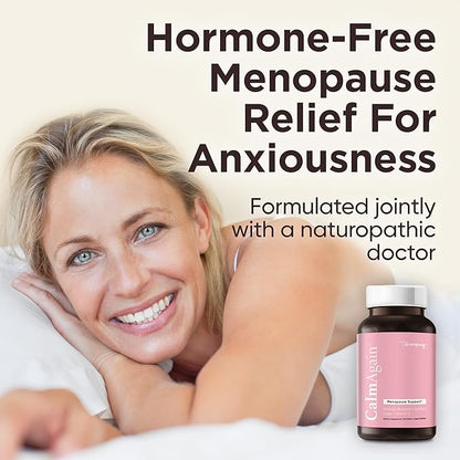 BB Company CalmAgain Menopause Support, Relief & Hormone Balance - Nervousness Relief, Mood Support, Hot Flashes, Night Sweats - Feel Calm - Antioxidant Rich Siberian Rhubarb, Sage, Saffron (30 Ct)