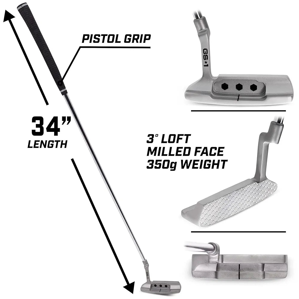 GoSports GS1 Tour Golf Putter – Choose Oversized Grip or Traditional Grip - 34” Right-Handed Blade Putter with Milled Face