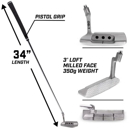GoSports GS1 Tour Golf Putter – Choose Oversized Grip or Traditional Grip - 34” Right-Handed Blade Putter with Milled Face