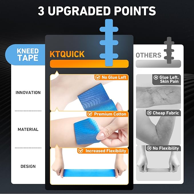 Kinesiology Tape for Achilles Tendon, KTQUICK 12 Count Achilles Tendon Tape Precut, Original Cotton Waterproof & Breathable, Enhance Elastic Kinesiology Athletic Tape for Achilles and Muscle Support