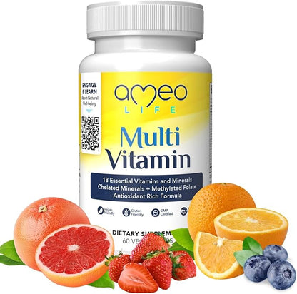 Chelated Daily Multivitamins for Adult Men and Women - Multi Vitamin Supplement with Zinc, Biotin, Iodine, Chromium, Manganese and Vitamins A, B6, B12, C, D and E - 60 Capsules