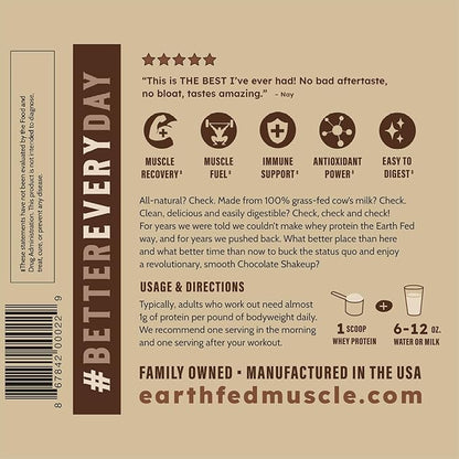 Earth Fed Muscle Ca-Cow! Chocolate Truly Grass Fed Whey 2lb - No Fillers, Flow Agents, or Synthetic Blends, Soy Free, Non GMO and Hormone Free (Chocolate)