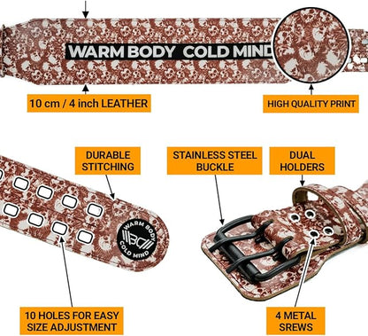 WARM BODY COLD MIND Leather Weight Lifting Belt 4" Adjustable