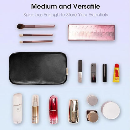 Wandering Nature Makeup Bag for Purse Cosmetic Bags for Women Make Up Organizer Travel Pouch Pencil Case with Slip-in Pockets Vegan Leather,Patent Pending