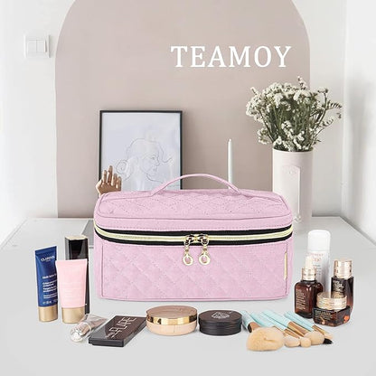 Teamoy Travel Makeup Brush Case, Makeup Train Organizer Bag with Handle for Makeup Brushes(up to 9-inch) and Essentials, Medium, Pink(BAG ONLY)