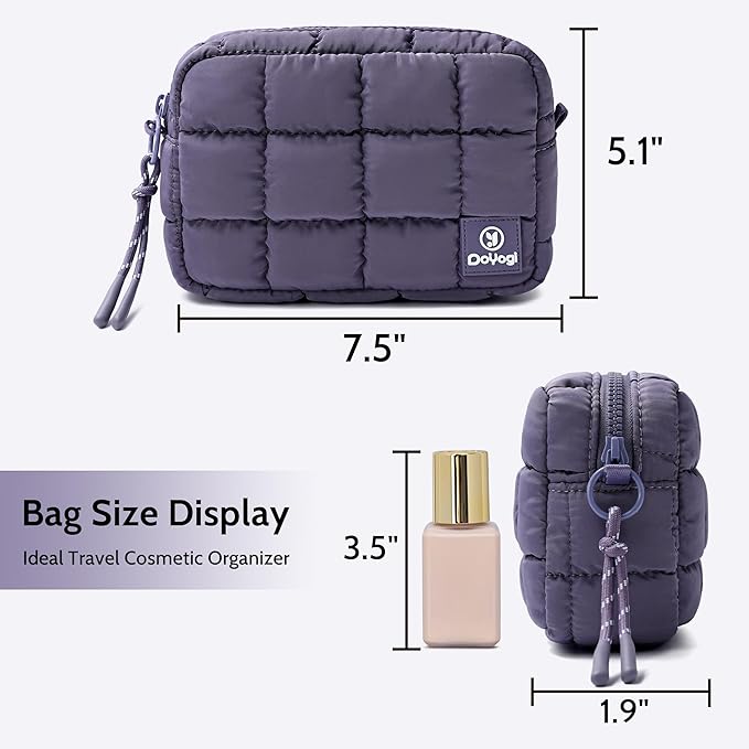 Quilted Cosmetic Bag, Puffer Makeup Bags, Crossbody Purses for women,Cute Travel Toiletry Bag for Women (Purple)