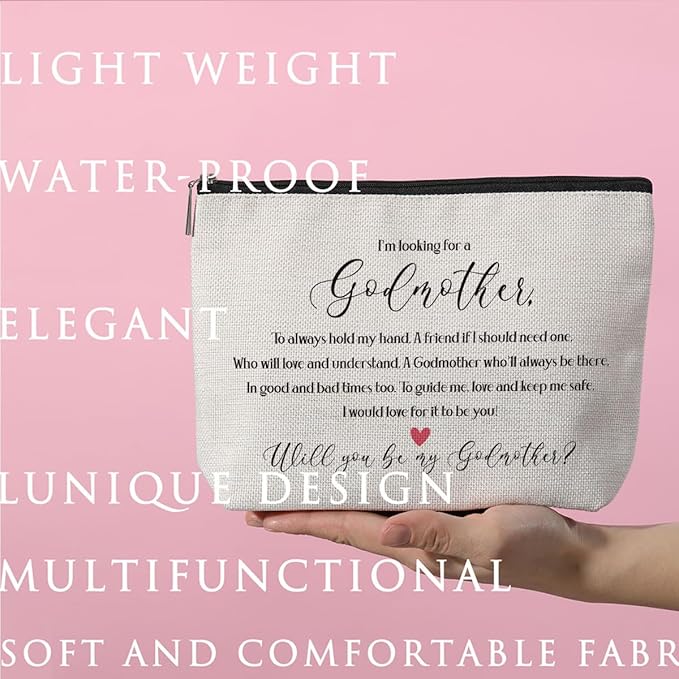 Godmother Proposal Gifts Will You be My Godmother to be Gift Godmother Makeup Bag Mothers Day Gifts from Godchild New Godmother Announcement Gift Cosmetic Bag for Best Friends Sister Bestie BFF