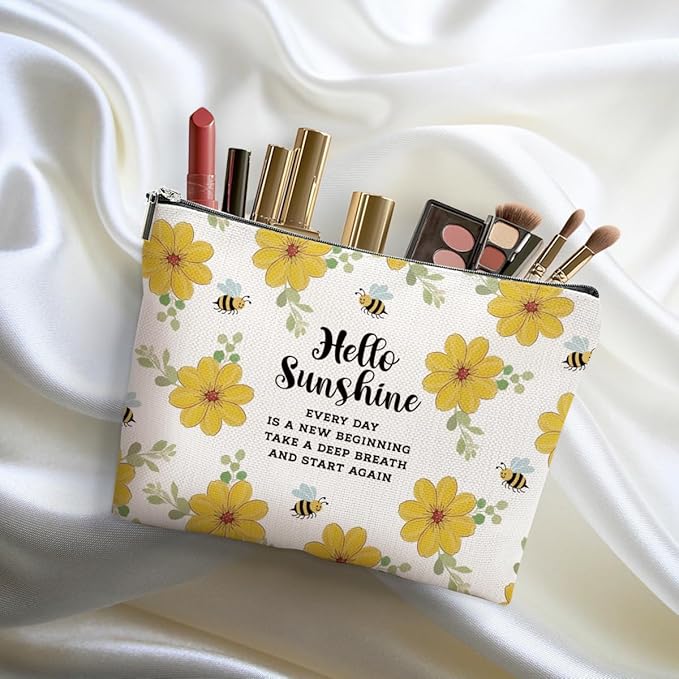 Sunshine Gifts for Women Makeup Bag Inspirational Cosmetic Bag Motivational Gifts for Women Girls Friend Niece Daughter Travel Organizer Zipper Pouch Graduation Birthday Friendship Gifts