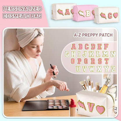TOPEAST Makeup Bag for Women Girls, Preppy Small Makeup Bag, PU Leather Waterproof Toiletry Bag, Unique Friendship Gifts for Friends, Pink Stuff for Girls, White R