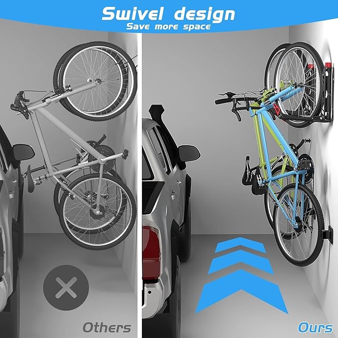 BIKEPAL No Lifting Wall Mounted Swivel Bike Rack, Bike Wall Hangers for Garage Space Saving Vertical Bike Storage(1 Pack)