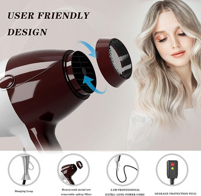 Hair Dryer, Professional Ionic Blow Dryer with Diffuser for Curly Hair,2400W Powerful Fast Drying Hairdryer Blowdryer for Women Men Home Salon Hair Styling,Constant Temp Low Noise