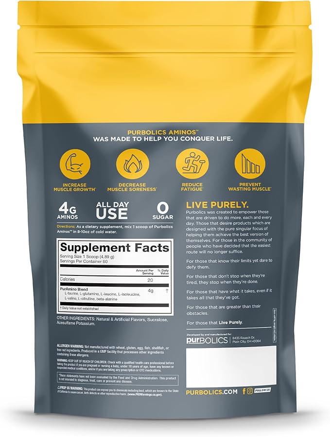 Aminos | 4g of Free-Form Amino Acids, Beta-Alanine, 0 Sugar & 60 Servings (Blue Steele)