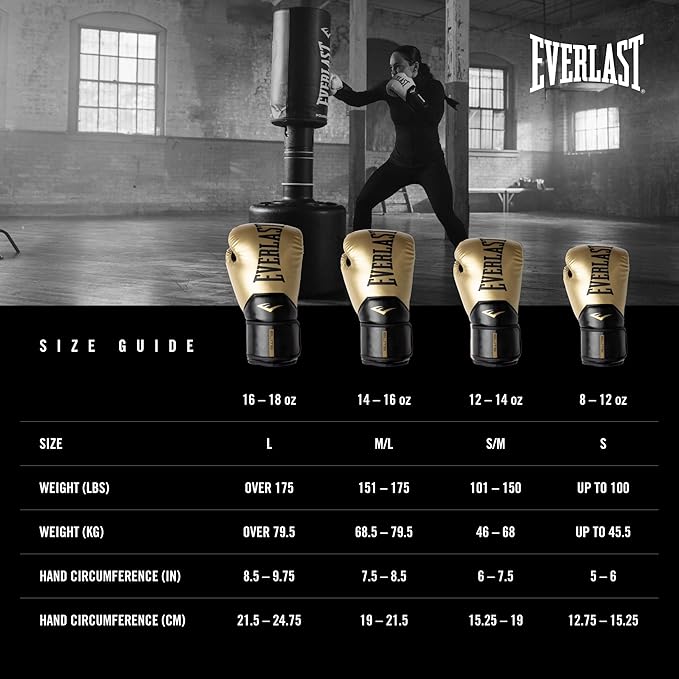 Everlast Elite 2 Boxing Gloves, Pro Training Gloves for Men and Women, Secure Fit Hook and Loop Closure & Ventilation, Heavy Bag & Speedbag Training.