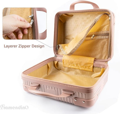 Framendino, Portable Hard Shell Cosmetic Suitcase Makeup Travel Case Rose Gold
