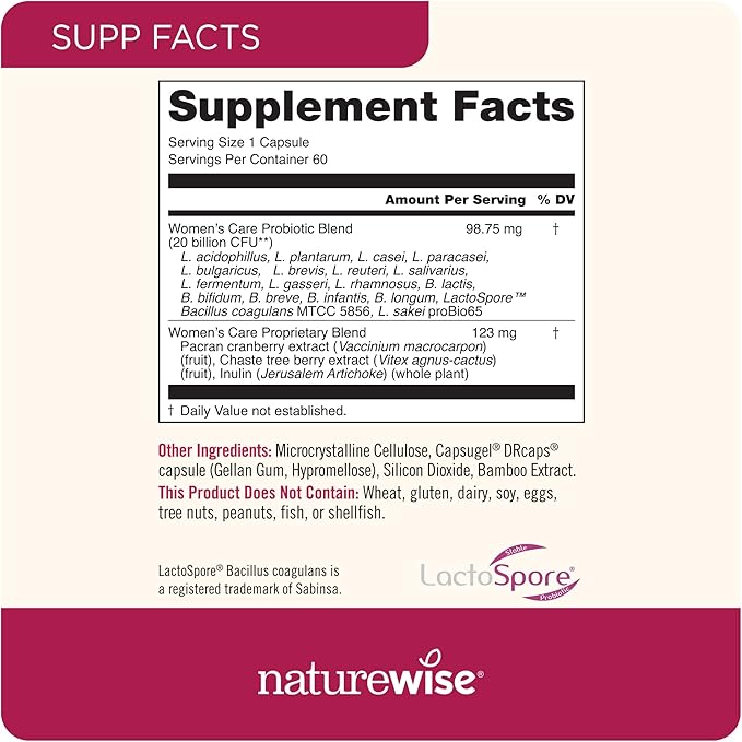 NatureWise Probiotics for Women - With Prebiotics and Cranberry - Vaginal, PH Balance, Digestive, Urinary Tract Support - 18 Unique Strains, 20 Billion CFU - 60 Capsules[2-Month Supply]