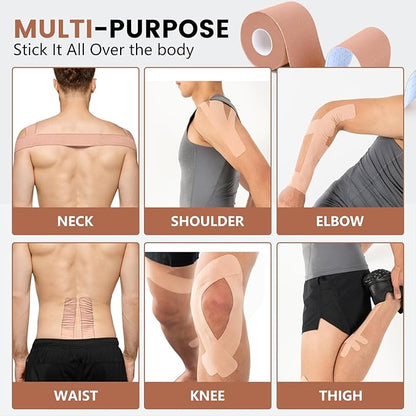 5 Rolls Kinesiology Tape, 2 inch x 16.4 Feet Waterproof Athletic Tape, Uncut Kinetic Tape, Muscle Tape, Sports Tape, Knee Tape for Exercise and Daily Use - Skin Color
