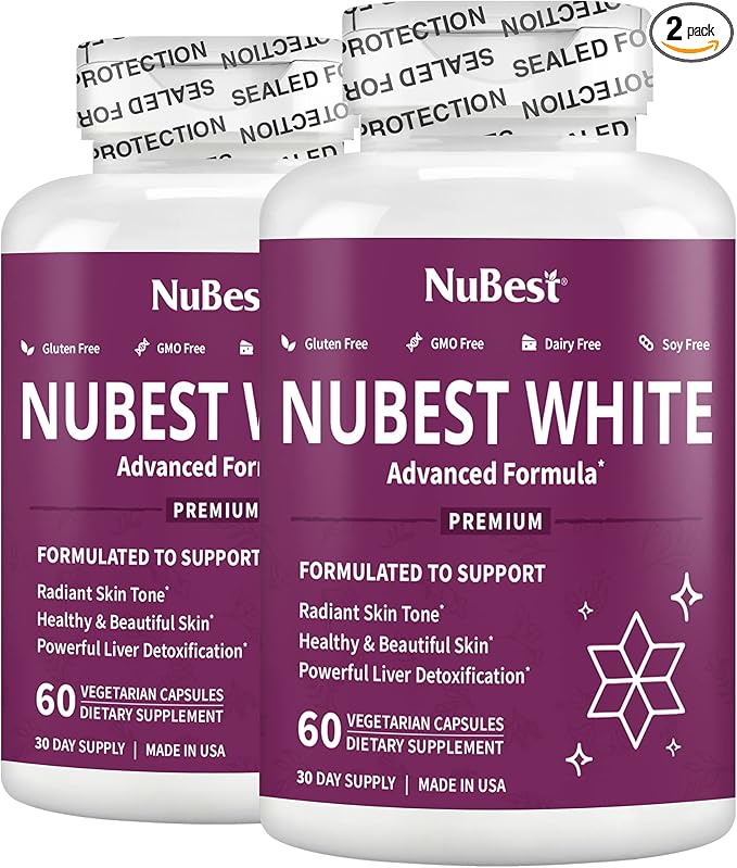 NuBest White - Glutathione 400mg & Milk Thistle Extract - Skin Brightening Supplement - Supports Beautiful and Radiant Skin - Antioxidant & Detoxification - 2 Pack | 2 Months Supply