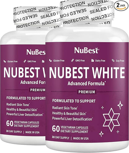 NuBest White - Glutathione 400mg & Milk Thistle Extract - Skin Brightening Supplement - Supports Beautiful and Radiant Skin - Antioxidant & Detoxification - 2 Pack | 2 Months Supply