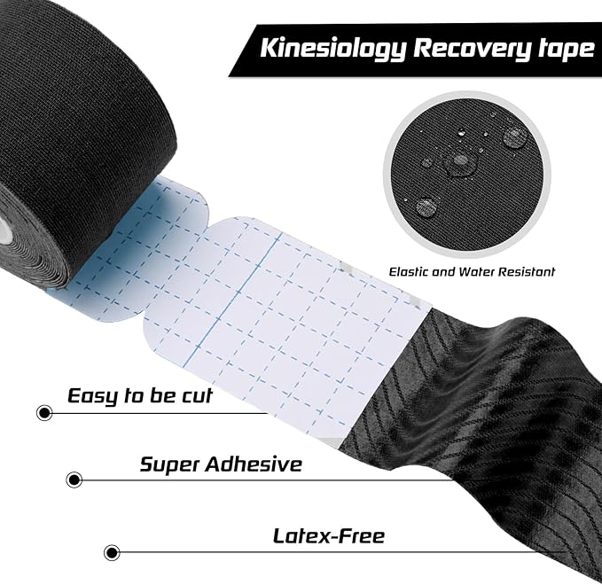 Kinesiology Tape Precut 2 Rolls Pack, Athletic Tape for Muscle Joints Support, 40 Strips for Knee Ankle Shoulder Back, Latex Free and Water Resistant, Black+Beige