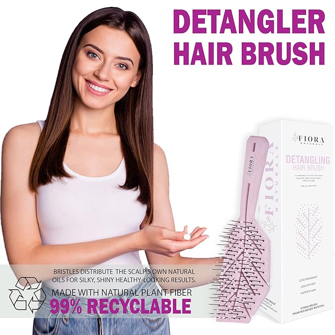 Fiora Naturals Hair Detangling Brush -100% Bio-Friendly Detangler hair brush w/Ultra-soft Bristles- Glide Through Tangles with Ease - For Curly, Fine, Women, Men, Kids, Toddlers, Wet and Dry Hair