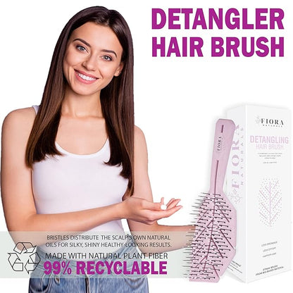 Fiora Naturals Hair Detangling Brush -100% Bio-Friendly Detangler hair brush w/Ultra-soft Bristles- Glide Through Tangles with Ease - For Curly, Fine, Women, Men, Kids, Toddlers, Wet and Dry Hair