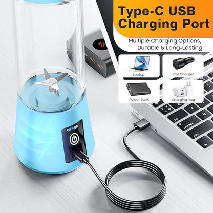 Portable Personal Size Mini Blender - 2025 Upgraded Cordless Blender for Smoothies & Shakes, Type-C Rechargeable, 380Ml Traveling BAP Free Juicer Cup for Sports/Travel/Home, 20000Rpm/Min Speed