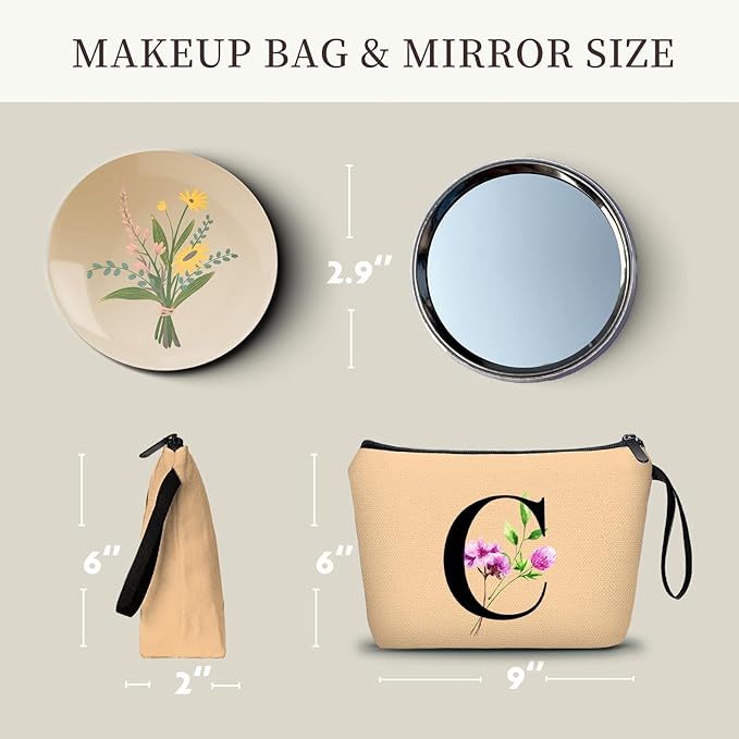 SEAMOON Birthday Thank You Appreciation Monogrammed Gifts for Mom Aunt Teacher Sister Friend Coworkers Bride Bridesmaid Makeup Cosmetic Bag with Mirror Mothers Day Christmas Graduation C