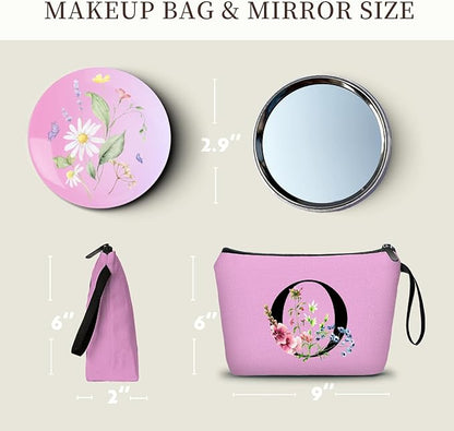 SEAMOON Happy Birthday Friendship Bridesmaid Team Gifts for Employees Women Mom Girl Daughter Teenage Personalized Make up Cosmetic Bag Travel with Mirror Mothers Day Christmas Graduation O