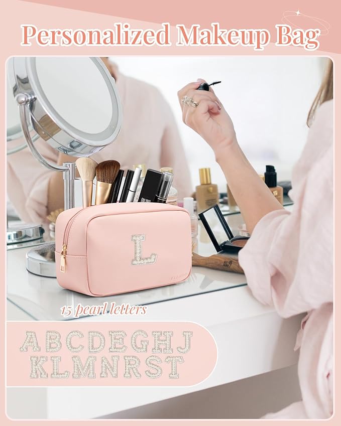 Vlando Monogram Gifts for Best Friends Travel Makeup Pouch Skincare Bag for Girls Women Gifts for Women Daughter Sister Teacher Friend Girlfriend L