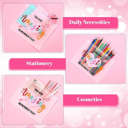 Reginary 100 Pcs Inspirational Gifts for Girls Women Travel Cheer Makeup Bag Bulk Loved Quotes Cosmetic Bags with Zipper Thank You Encouragement Birthday Gift Bag (Elegant)