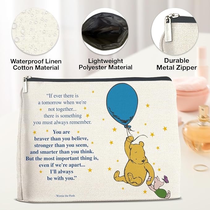 YeleY Inspirational for Women, Friendship Gifts, Winnie the Pooh Pooh Bear Makeup Bag for Teens Women Friends