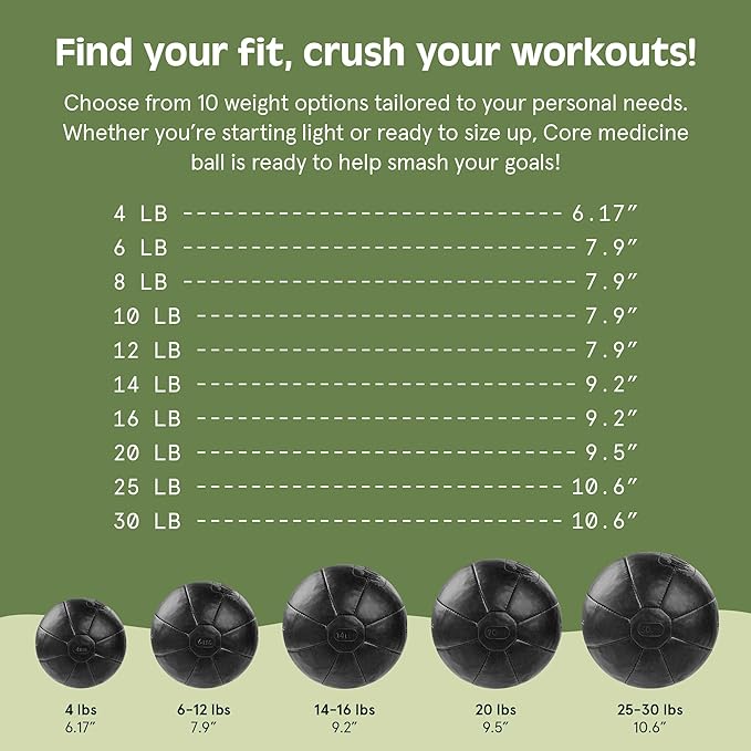 Core Weighted Medicine Ball 4 6, 8, 8, 10, 10, 12, 12, 14, 14, 16, 16, 20, 20, 25, 25, 30 30 lbs,