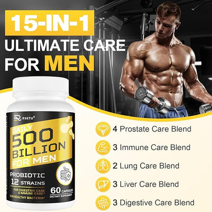 Probiotics for Men, 500 Billion CFU 12 Strains Mens Probiotic with Turmeric Cranberry & Goji, Gut Health for Men, Probiotics for Men Digestive Health, Bloating, Immune & Overall Health, 30-Day Supply