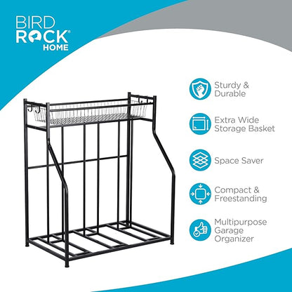 BIRDROCK HOME Bike Rack Garage Storage Floor Stand - Freestanding Organizer for Outdoor Yard - Upright Wall Mount for Scooters, Rakes, Motorcycles, Hoverboards, Gloves - Holds 3 Bicycle - Black