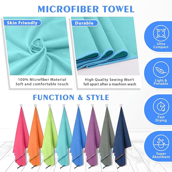 HOEAAS 2 Pack Microfiber Camping Towels