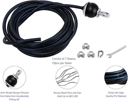 Home Gym Fitness LAT Pulldown Cable Replacement 78/118/ 236 Inch, 6mm Adjustable (236 Inch)