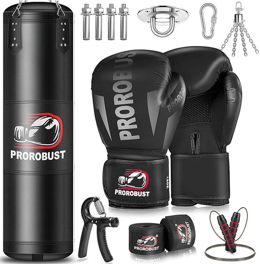 Prorobust Punching Bag for Adults, Red 4ft Oxford Heavy Boxing Bag Set with 12 oz Gloves for MMA Kickboxing Boxing Karate Home Gym Training (Unfilled)