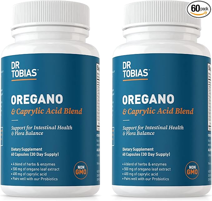 Dr. Tobias Oregano and Caprylic Acid Blend, Gut Flora Balance Complex, Intestinal Health & Immune Support with Herbs & Probiotics, Gut Health Supplements for Women & Men, 120 Capsules, 60 Servings