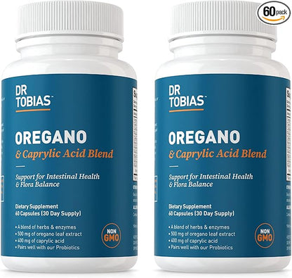 Dr. Tobias Oregano and Caprylic Acid Blend, Gut Flora Balance Complex, Intestinal Health & Immune Support with Herbs & Probiotics, Gut Health Supplements for Women & Men, 120 Capsules, 60 Servings