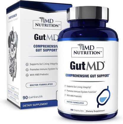 1MD Nutrition GutMD - L-Glutamine Capsules w/Prebiotic for Gut Health - L Glutamine Supplement - Supports Healthy Digestive Tract Integrity - 90 Capsules