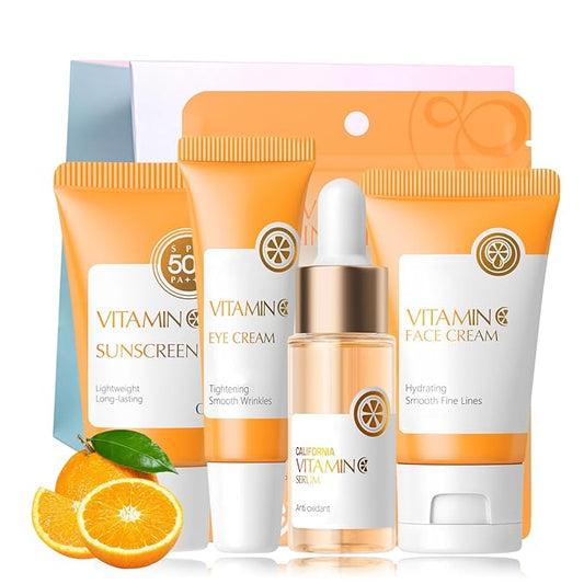 Skin Care Kit Vitamin C Girls Gifts - Skincare for Girls 10-12 - Moisturizing Skincare Set - Easter Gifts Set with Sunscreen,Serum,Face&Eye Cream - Travel Essentials(One Size, Vitamin C 4PCS Scent)