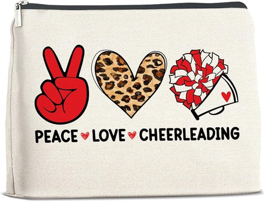 Cheerleading Gifts Makeup Bag Funny Team Gifts for Women Friends Girl Cosmetic Bag Peace Love Zipper Makeup Pouch Gift
